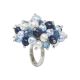 Ring with a bouquet composed of crystals aquamarine and Swarovski beads from blue tones