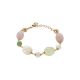 Bracelet with agata light yellow and white, pink quartz and agata torchon jade