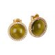 
Lobe earrings with cubic zirconia and green olivine cabochon