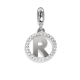 Charm circolare in zirconi con lettera R