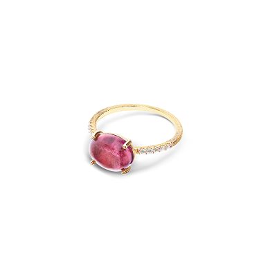 anello in oro giallo 18 kt diamanti e tormalina rosa