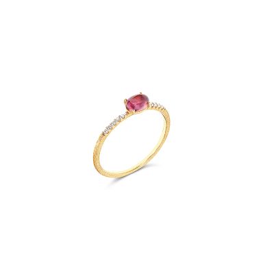 anello in oro giallo 18 kt diamanti e tormalina rosa