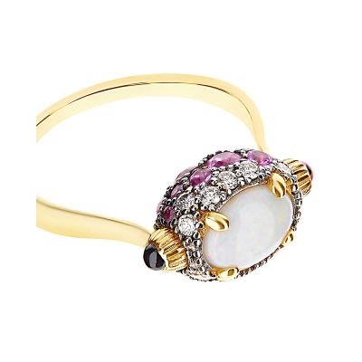 anello in oro giallo 18kt diamanti, opale bianco, rubini e zaffiri rosa-as24584-c