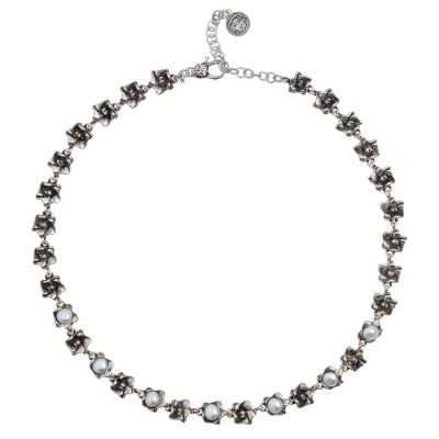 Collana con fiori di ciliegio in argento brunito e perle naturali 