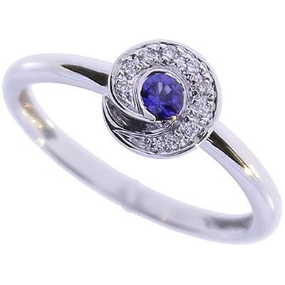 anello in oro bianco 18kt diamanti e zaffiro blu