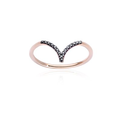 anello linee ed archi in oro rosa 18kt e diamanti black