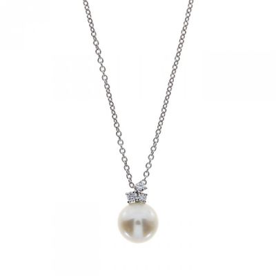 Girocollo mimosa in oro bianco18kt perla giapponese e diamanti