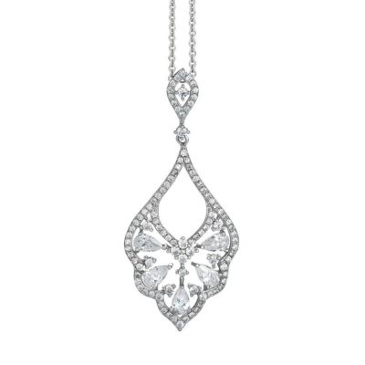Necklace with a pendant from the profile in a fan shape and white zircons