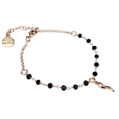 
Rosé bracelet with black crystals and lucky charm