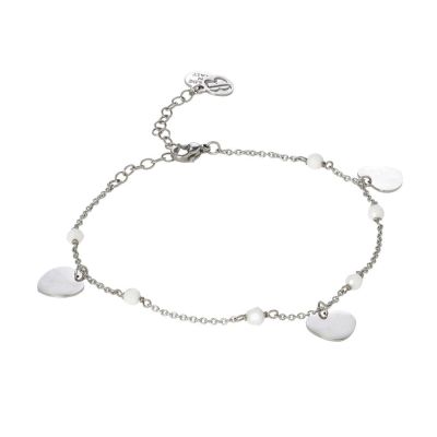 Ankle brace with Swarovski white alabaster and charms in the shape of a heart