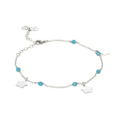 Ankle brace with Swarovski carribean blue opal  and charms in the form of a flower