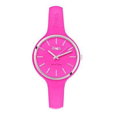 Watch lady in silicone anallergic fuchsia and silver ring