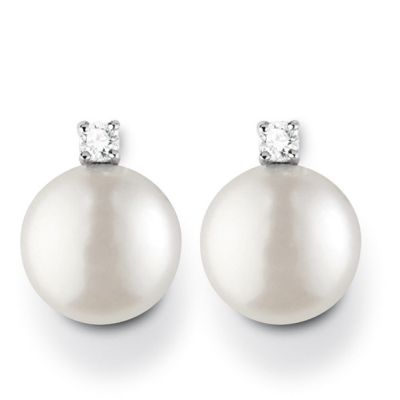 Orecchini in oro bianco perla coltivata e diamante