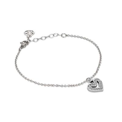 
Rhodium plated bracelet with pendant heart and rhinestones