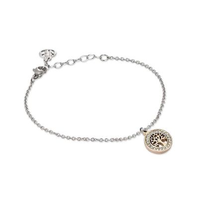 
Rhodium plated bracelet with rosy tree of life and strass