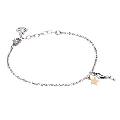 
Rhodium plated bracelet with lucky charm and pink star