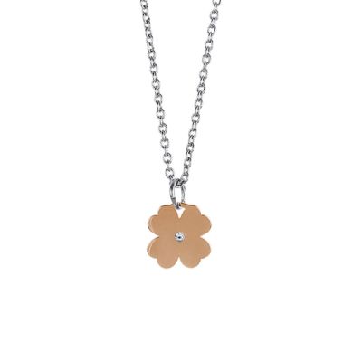 
Necklace with pink four-leaf clover and central strass