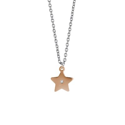 
Steel necklace with pendant pink star and strass