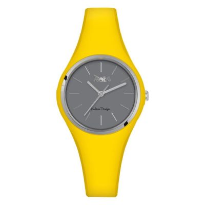 Watch lady in anallergic silicone yellow and silver ring