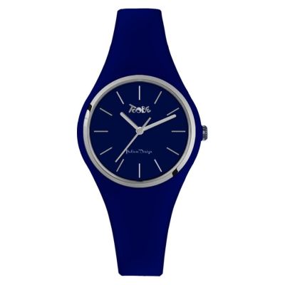 Clock in hypoallergenic silicone royal blue with silver ring