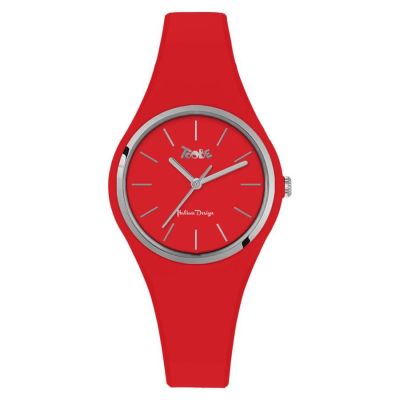 Clock in hypoallergenic silicone red with silver ring