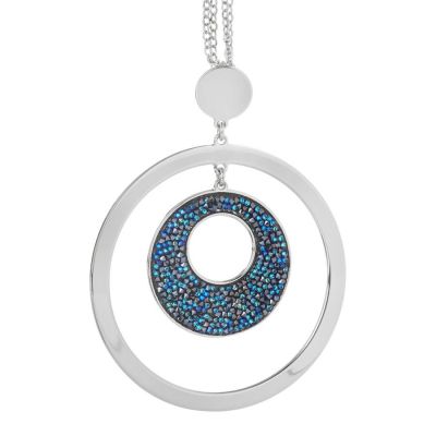 Necklace Pendant with concentric in Swarovski crystal rock bermuda blue