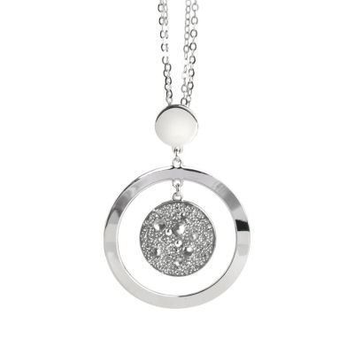 Necklace Pendant with concentric and surface galuchat Swarovski silver