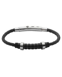 Bracelet in black leather braided steel and black PVD