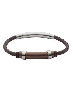 Bracelet in brown leather braided and insert in PVD rosato