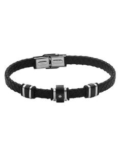 Bracelet in black leather, steel and zircon