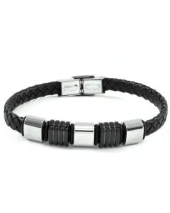 Bracelet in leather and steel bicolor