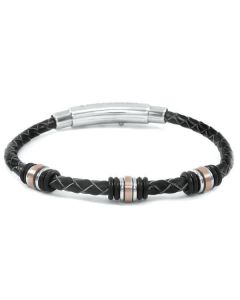 Bracelet in black leather and caucciÃ¹