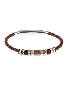 Bracelet in plaited leather and steel inserts