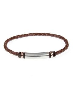Bracelet in cuioio braided brown and steel inserts