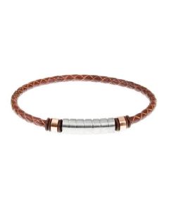 Bracelet in brown leather and steel