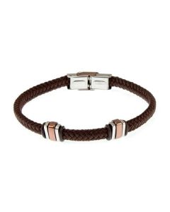 Braided Bracelet in brown fabric and steel
