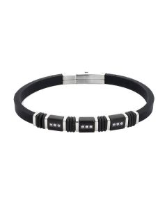 Bracelet in black leather with white zircons.