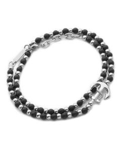 Bracelet double round steel and obsidian