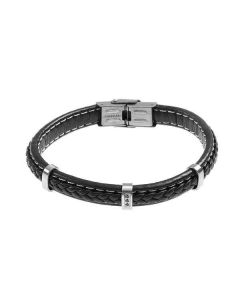 Bracelet in black leather braided and zircons
