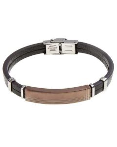 Bracelet in brown leather and steel with PVD rosato
