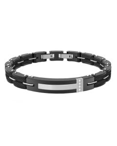 Bracelet in PVD black with carbon fiber and zircons