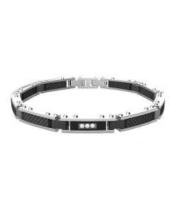 Modular bracelet in white steel with carbon fiber and zircons