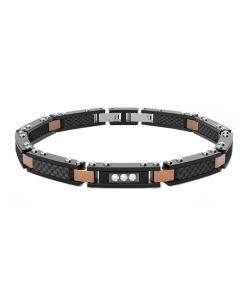 Modular Bracelet in PVD black with carbon fiber and zircons
