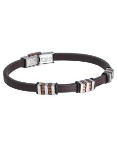 Bracelet in brown leather with inserts in PVD rosato