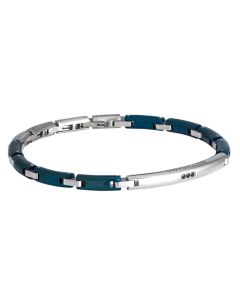 Steel Bracelet, PVD enamelled blue and black cubic zirconia