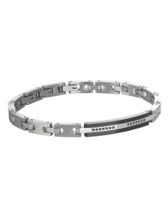 Modular bracelet in white steel, black PVD and zircons