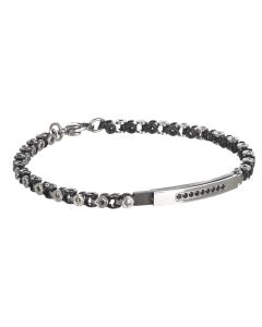 Bracelet with central plate and black cubic zirconia
