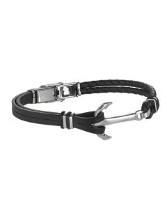 Bracelet double wire black leather, closing at still in steel and o-ring caucciÃ¹