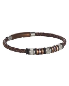 Bracelet in brown leather with passing in steel, PVD and zircons