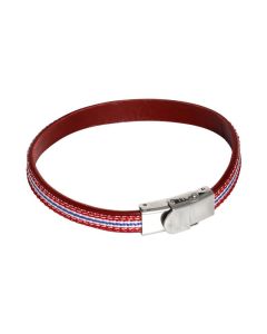 Bracelet in natural leather bordeaux and inserts of braided nylon red, white and blue